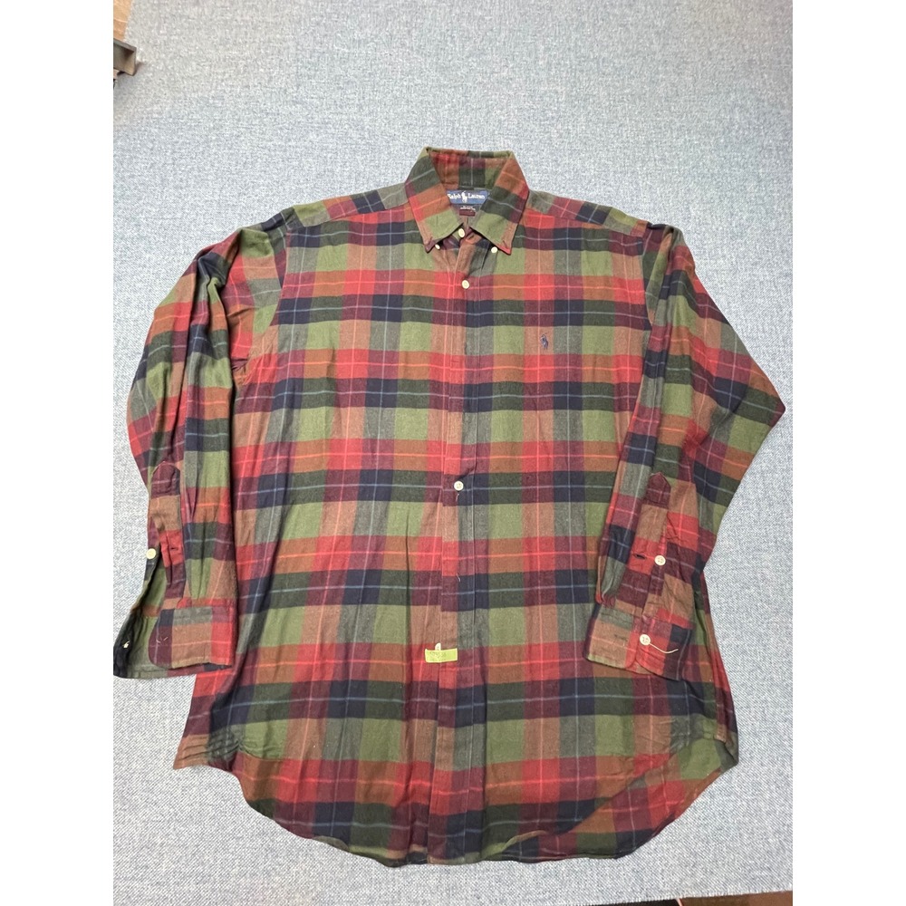 Ralph Lauren Blake Mens Green Red Plaid Flannel Cotton Y2K Button Down Shirt S